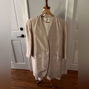 Vintage Barrie Pace silk sheath dress in cream with silk duster coat.